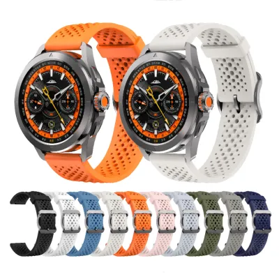 22mm Breathable Silicone Sport Strap Soft Sweatproof Perforated Wristband with Stainless Steel Buckle